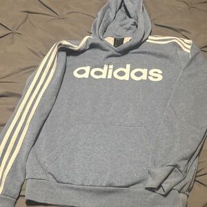 Adidas Men's Blue Hoodie with White Stripes missing the hoodie laces